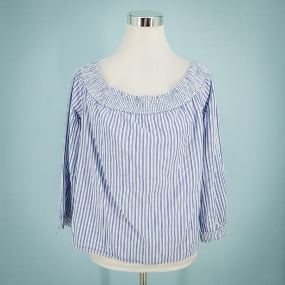 rag & bone Tops - Rag & Bone Size Large L Blue White Stripe Print Off The Shoulder Long Sleeve Top